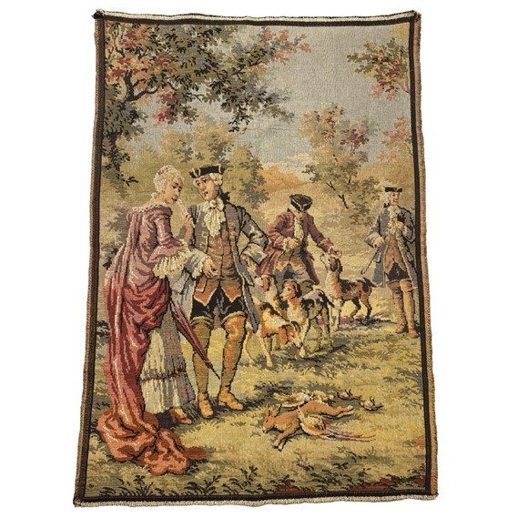 Antique‎ Style European Hunting Scene Tapestry Wall Art Hanging Dogs Pastoral